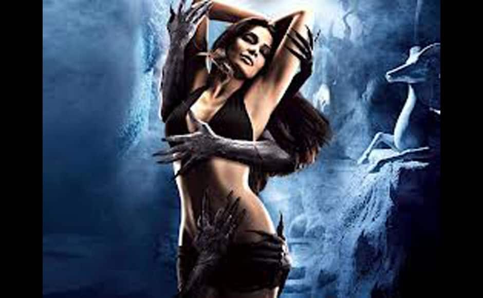 A poster of the film Raaz 3 featuring Bipasha Basu. She plays the role of a failed actress in the film, who in a bid to revive her career uses voodoo charms to make her rival suicidal. 