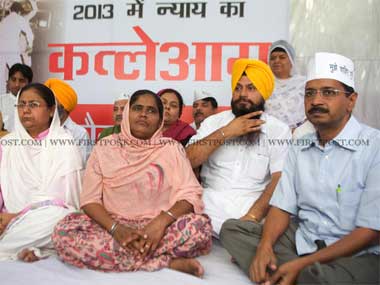Kejriwal at the protest rally today. Naresh Sharma/ Firstpost