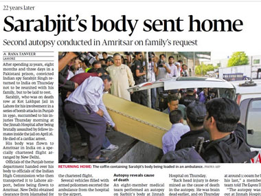 Punish all responsible for Sarabjit's death: Pak media Punish all responsible for Sarabjit's death: Pak media