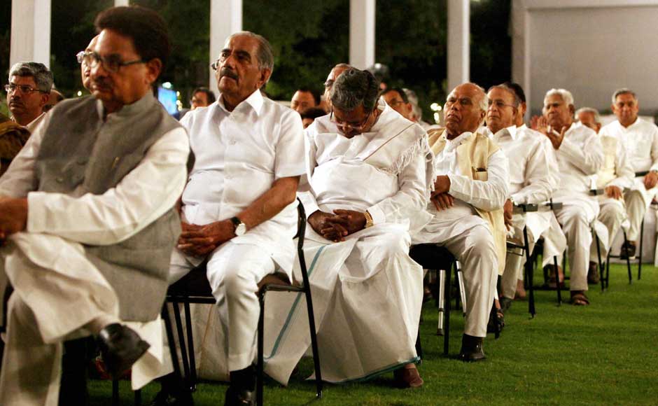 Karnataka Chief Minister Siddaramaiah seemed too tired to listen to the ninth year report card of the UPA. PTI Karnataka Chief Minister Siddaramaiah seemed too tired to listen to the ninth year report card of the UPA. PTI
