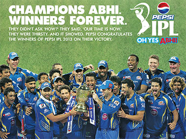 Pepsi congratulates Mumbai Indians, the only Coke IPL team Pepsi congratulates Mumbai Indians, the only Coke IPL team