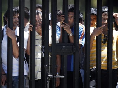 Indians outside a cricket stadium in Australia. Reuters.