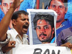 Protesters demanding a ban on Sreesanth. AFP.