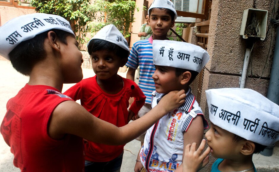 Children in the New Delhi constituency wearing the AAP cap. Naresh Sharma/ Firstpost Children in the New Delhi constituency wearing the AAP cap. Naresh Sharma/ Firstpost