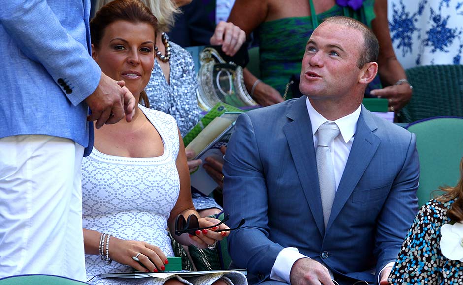 Wayne Rooney speaks with Gerard Butler (not seen in picture) next to Coleen Rooney as they attend the Gentlemen's Singles Final match between Andy Murray and Novak Djokovic. Clive Brunskill/Getty Images Wayne Rooney speaks with Gerard Butler (not seen in picture) next to Coleen Rooney as they attend the Gentlemen's Singles Final match between Andy Murray and Novak Djokovic. Clive Brunskill/Getty Images