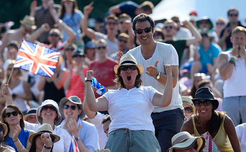 Fans on Murray Mound celebrate Final match between Andy Murray of Great Britain and Novak Djokovic. Dennis Grombkowski/Getty Images Fans on Murray Mound celebrate Final match between Andy Murray of Great Britain and Novak Djokovic. Dennis Grombkowski/Getty Images