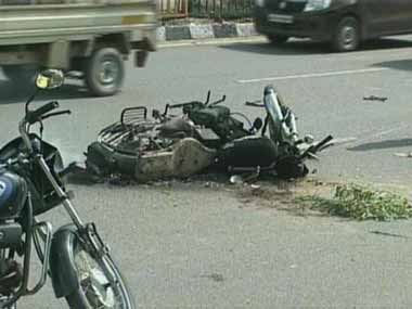 The bike on which Santosh was travelling. Image from IBN-Live