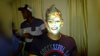 Birthday boy Dhoni has cake facial courtesy Indian, Windies players