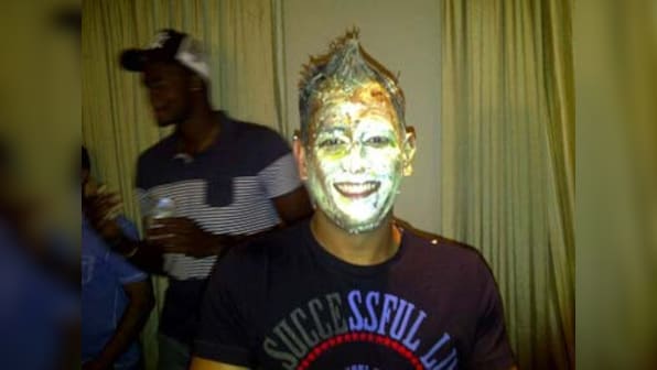 Birthday boy Dhoni has cake facial courtesy Indian, Windies players