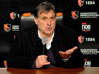 Former Paraguay coach Gerardo Martino speaks during a news conference at the Newell's Old Boys stadium in Rosario. Reuters