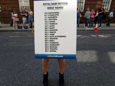 Betting odds on the royal baby's name. AP