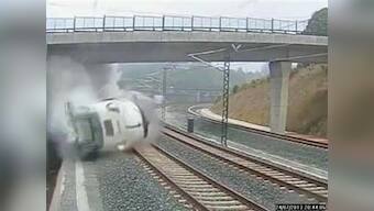 Horrific CCTV footage of Spanish train derailing and crashing