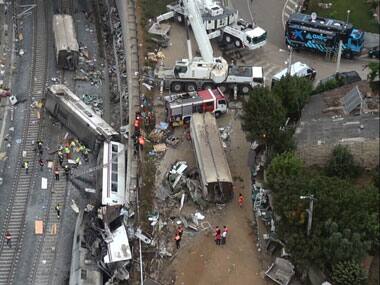 An overhead view of the wreckage of a train crash is seen near Santiago de Compostela, Spain. Reuters