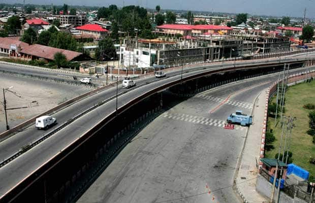 A deserted view of Jehangir Chowk during curfew in Srinagar on Friday. Authorities imposed curfew in the wake of protests after four people died in BSF firing on Thursday in Gool village of Ramban district. PTI
