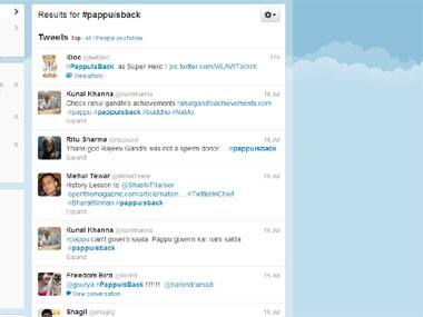 Tweets with the hashtag #Pappuisback. 