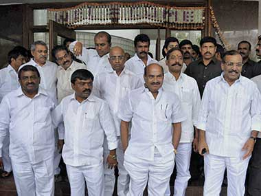 A group of MLAs and MLCs who resigned in protest against bifurcation of the state for creation of Telangana, at a press conference in Hyderabad. PTI 