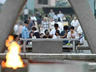 Some 50,000 people stood for a minute of silence in Hiroshima's peace park near the epicenter of the early morning blast on Aug. 6, 1945, that killed up to 140,000 people. AP