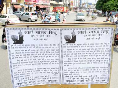 NGO puts up Sidhu 'missing' posters, offers Rs 2 lakh reward NGO puts up Sidhu 'missing' posters, offers Rs 2 lakh reward