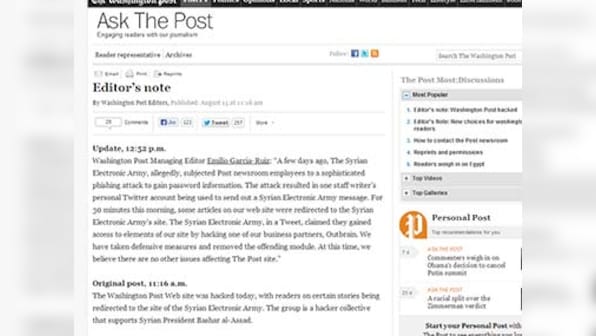 Washington Post website hacked by pro-Assad hackers