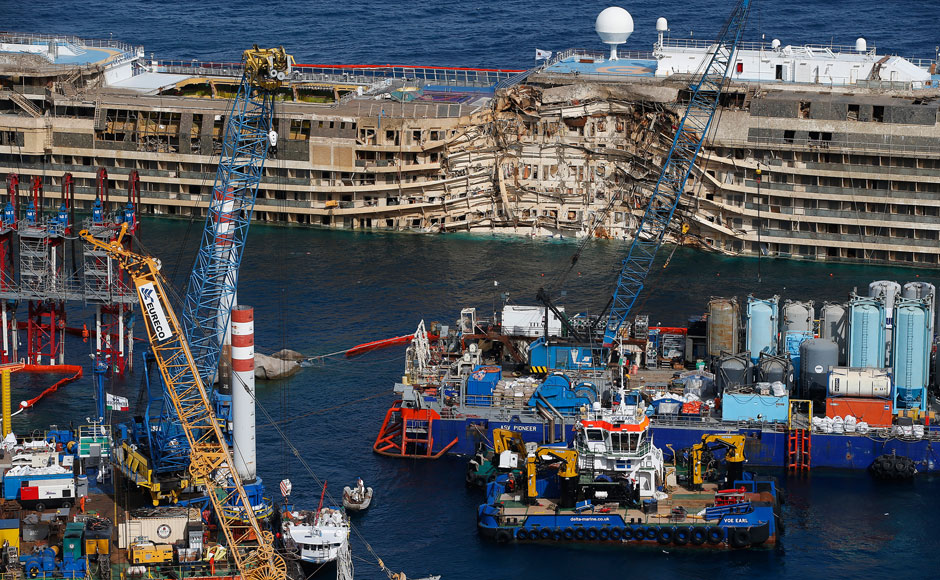 Photos: Capsized cruiseliner Costa Concordia pulled upright Photos: Capsized cruiseliner Costa Concordia pulled upright