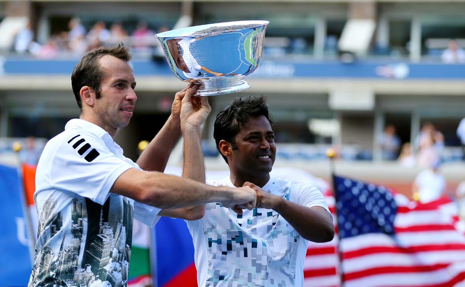 Leander Paes became the oldest man to win a Grand Slam when he and Radek Stepanek beat Alexander Peya and Bruno Soares 6-1, 6-3 in their men's doubles final. Getty Images