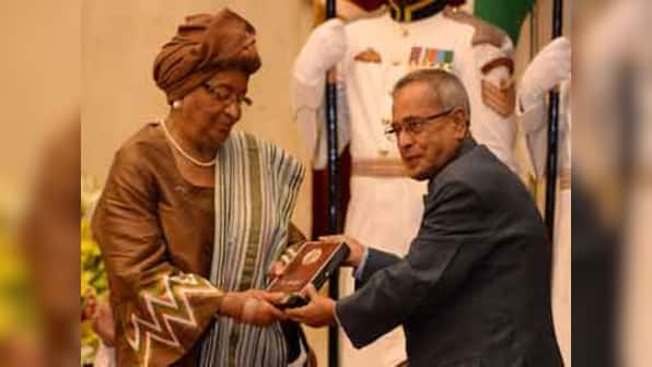 Liberian president conferred Indira Gandhi peace prize