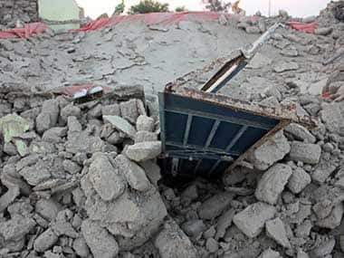 The rubble of a house is seen after it collapsed following the quake in the town of Awaran, southwestern Pakistani province of Baluchistan. Reuters 