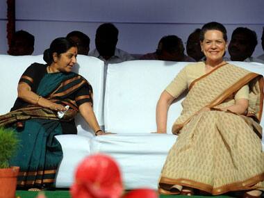 Sushma Swaraj and Sonia Gandhi. AFP