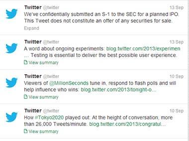 Screengrab of Twitter’s official timeline where the IPO was announced. 