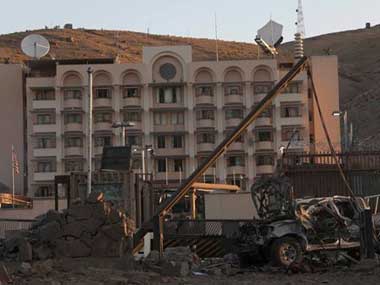 The US consulate which was attacked in Herat province today by Taliban militants. AP