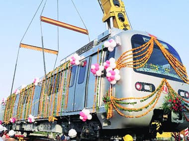 A coach of the Jaipur Metro, borrowed temporarily from DMRC. PTI. 