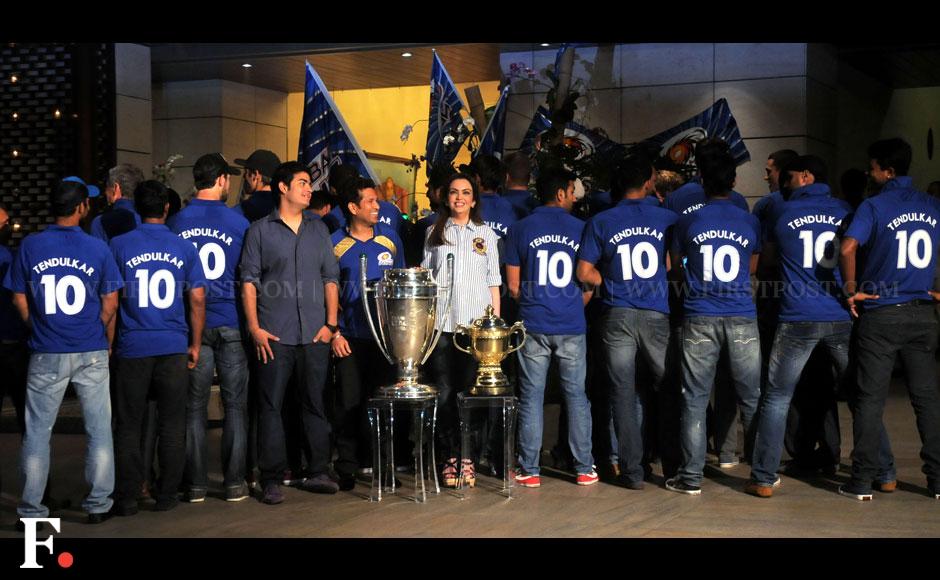 Photos: Mumbai Indians party in Sachin jerseys at Antilia Photos: Mumbai Indians party in Sachin jerseys at Antilia