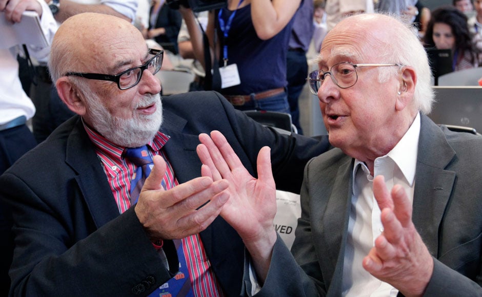 British physicist Peter Higgs (R) talks with Belgium physicist Francois Englert before a news conference update in the search for the Higgs boson at the European Organization for Nuclear Research (CERN) in Meyrin near Geneva 4 July, 2012. Denis Balibouse/Reuters British physicist Peter Higgs (R) talks with Belgium physicist Francois Englert before a news conference update in the search for the Higgs boson at the European Organization for Nuclear Research (CERN) in Meyrin near Geneva 4 July, 2012. Denis Balibouse/Reuters