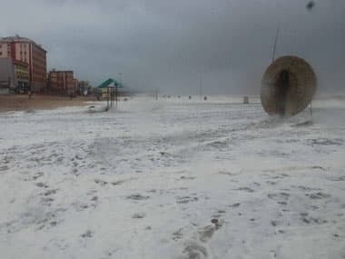 Tides roar at the Puri beach due to approching Cyclone Phailin on Saturday. PTI