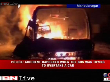 Bodies of AP bus mishap victims shifted to Hyderabad hospital Bodies of AP bus mishap victims shifted to Hyderabad hospital