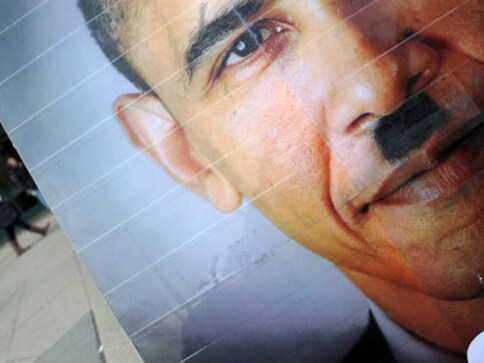 Billboard showing Obama with Adolf Hitler moustache sparks outrage