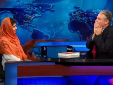Malala Yousafzai and Jon Stewart. Image courtesy Youtube