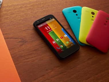Moto G smartphone is seen in this product launch photo from Google.
