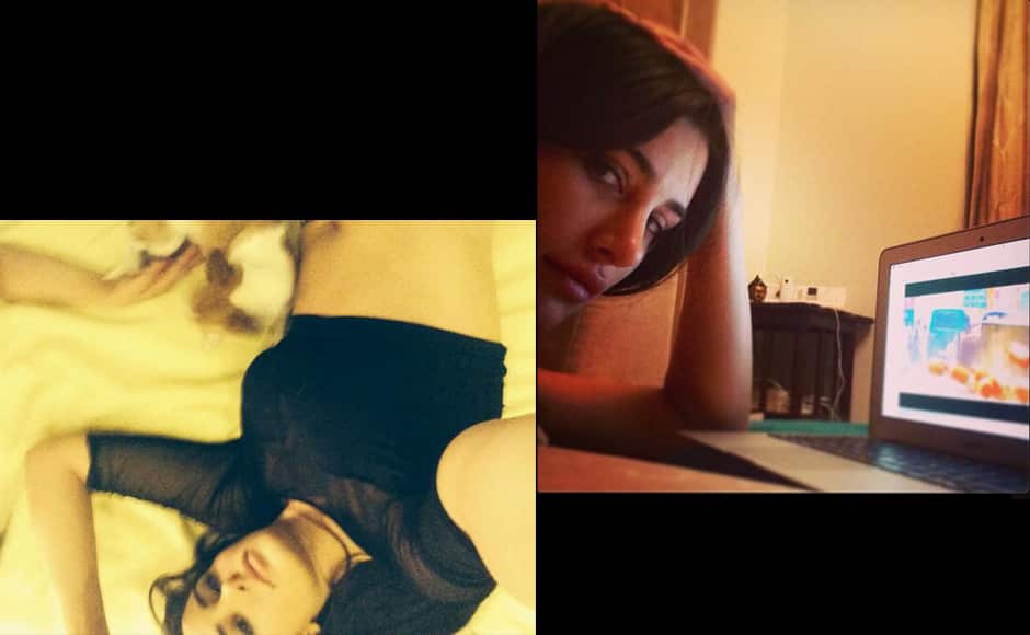 Nargis Fakhri is that different breed of teh selfie-taker: the contortionist. No dreamy sideways glances for her - Fakhri brings her A game to selfies. Here we see her sprawling on her bed - a pose which would make anyone who's not SRK or Nargis Fakhri - look like roadkill. And then a photo of her peering over her laptop. The rest of us mere mortals looks like glassy-eyed, slack-jawed zombies in front of the computer, but not Fakhri. 