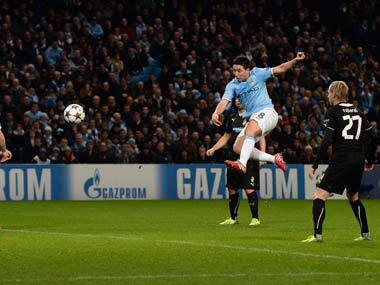 Samir Nasri scores against Plzen. Reuters