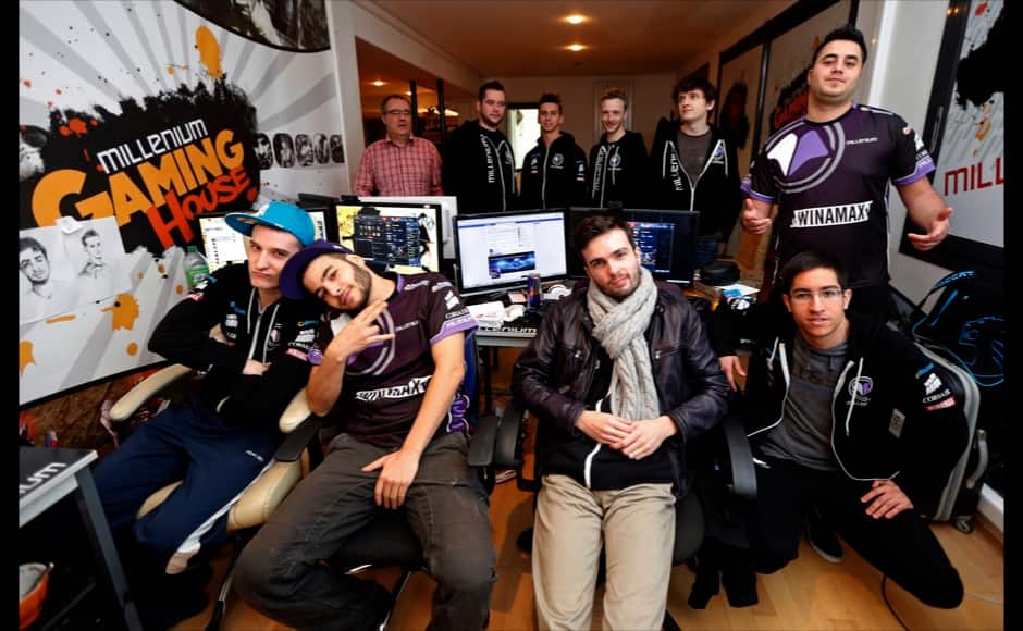 Millenium eSport professional gamers pose inside the Millenium Gaming House in Marseille Novembre 15, 2013. The Millenium Gaming House, which opened its doors in Marseille in 2011, is the most important French e-sport organization and houses pro gamers who live, game, eat and sleep full-time in the building. The house is dedicated to the training of Pro Gamers teams for International competitions. Players train long hours to master the difficulties and subtleties of only one game and participate in Lan-Parties around the world. E-Sports earnings has ranked the 100 players with the highest overall earnings from competitive gaming, with over 60 gamers who have earned over $100,000 in prize money. Picture taken November 15, 2013. REUTERS/Jean-Paul Pelissier 