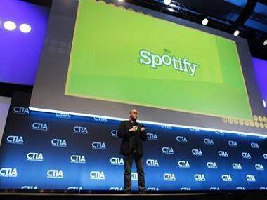 Daniel Ek, CEO & Co-Founder of Spotify, addresses attendees during the International CTIA WIRELESS Conference & Exposition in New Orleans, Louisiana. Reuters