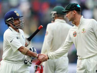 A file photo of Michael Clarke and Sachin Tendulkar. AFP