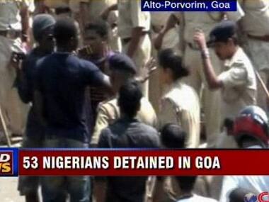 Videograb of the violence after the Nigerian citizen's death in Goa. IBNLive. 