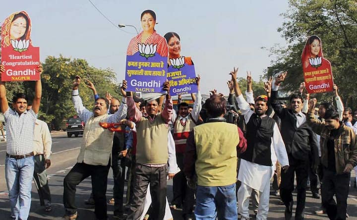 Photos: Fire crackers, colours mark Vasundhara Raje's win in Rajasthan Photos: Fire crackers, colours mark Vasundhara Raje's win in Rajasthan