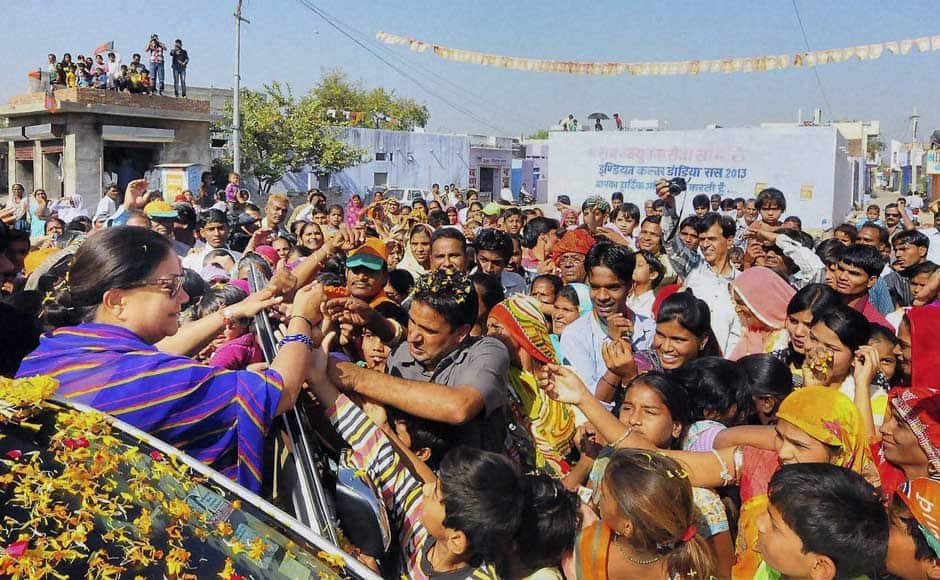 Rajasthan BJP President Vasundhara Raje during a Jan Sampark rally at Jhalawar in Bikaner on Saturday. PTI