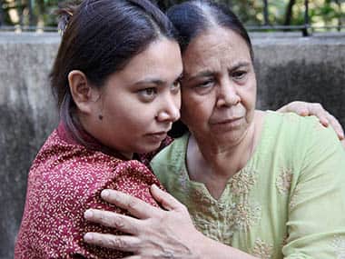 Indian sailor Captain Sunil James's wife Aditi and mother during an interaction with the media at their resident in Mumbai on Thursday. PTI