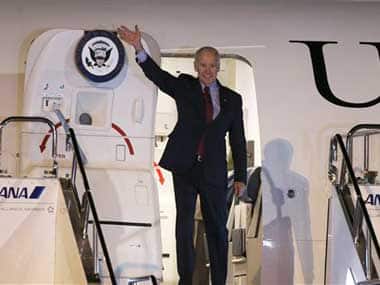 Biden on his arrival at Tokyo. AP