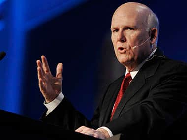 General Motors chairman and CEO Daniel Akerson speaks at the IHS CERAWEEK energy conference in Houston. A person briefed on the matter on Tuesday, Dec. 10, 2013 said General Motors' board has named product development chief Mary Barra as the company's next CEO. AP