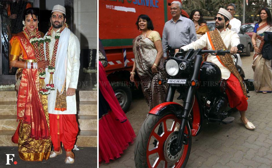 Photos: Groom arrives on bike for Sameera Reddy's wedding Photos: Groom arrives on bike for Sameera Reddy's wedding